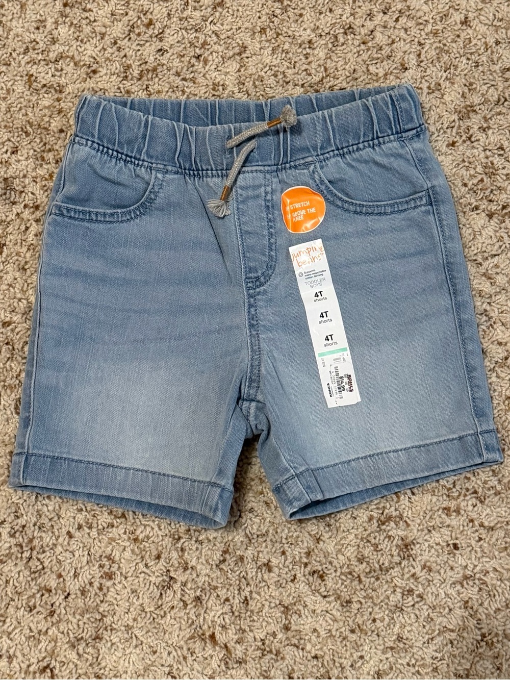 Jumping Beans Kids Light-Wash Denim Stretch Pull-On Shorts. Size 4T. NWT!
